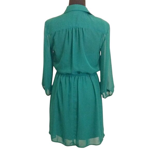 AMERICAN RAG CIE GREEN LONG SLEEVE MIDI DRESS W/ BEADED & PEARL COLLAR - SIZE S - Picture 2 of 6